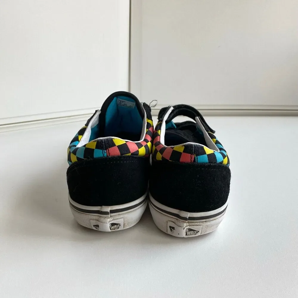 Vans Old Skool V Neon Glow Check Black/Multi Unisex Junior‎ 6 Hook Loop Shoes